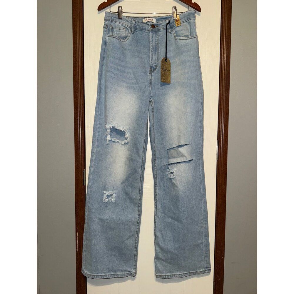 NWT Vibrant M.I.U High Rise Distressed Wide Leg Jeans Size 13/30